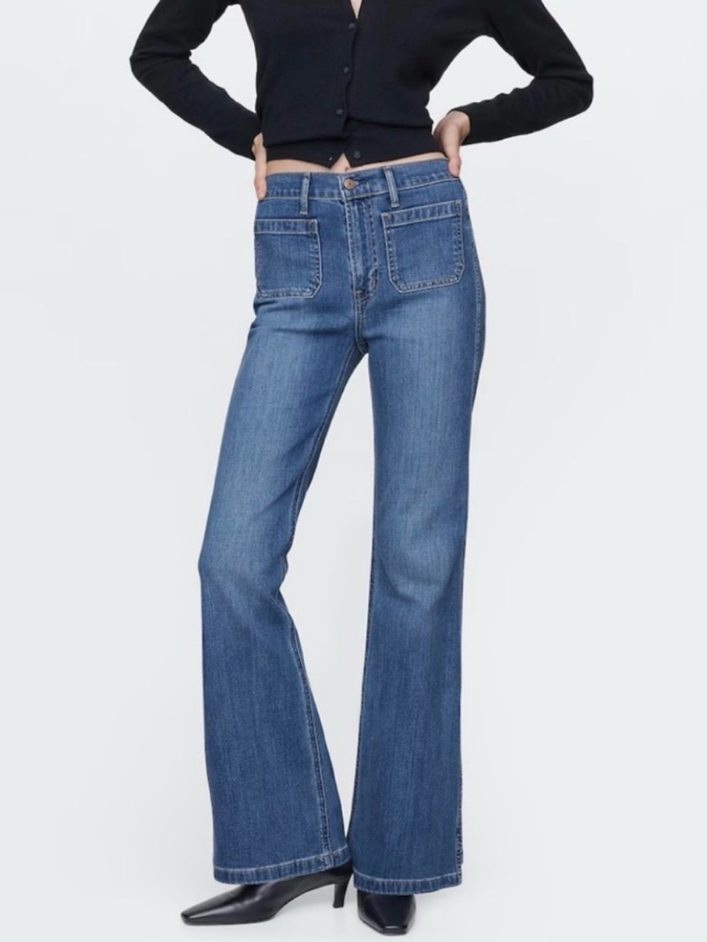 GAP Mid Blue Flare Jeans with Front Patch Pockets